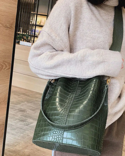 Blake Shoulder Bag -Olive Croc