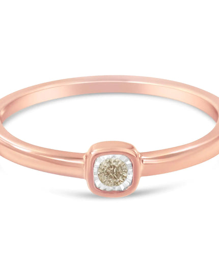 14K Rose Gold Plated .925 Sterling Silver 1/20 Carat Diamond Square Cushion-Shaped Miracle Set Petite Fashion Promise Ring (J-K Color, I1-I2 Clarity)
