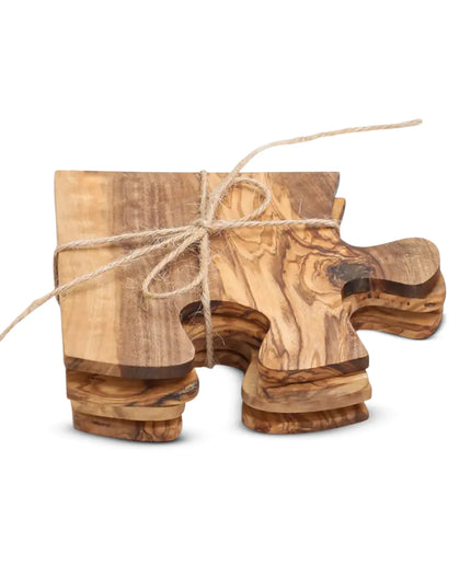 Olive Wood Coaster Puzzle 4-Pcs Set.