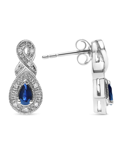 .925 Sterling Silver 4.5 x 3mm Pear Sapphire Gemstone and Diamond Accent Infinity Drop Stud Earrings (H-I Color, SI1-SI2 Clarity)
