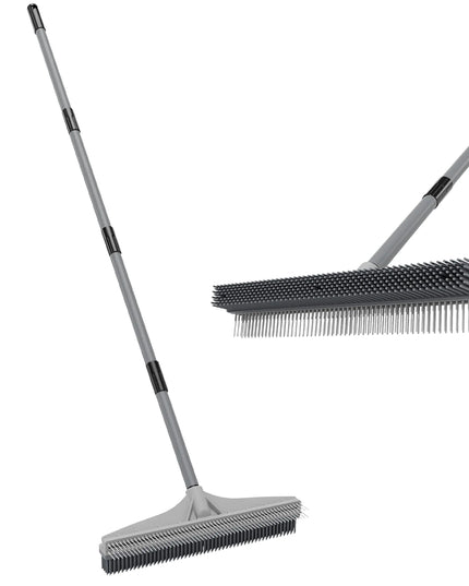 Walensee Carpet Rake for Pet Hair – 2-in-1 Rubber Broom & Nylon Brush with 61" Adjustable Handle for Rugs, Stairs & Mats