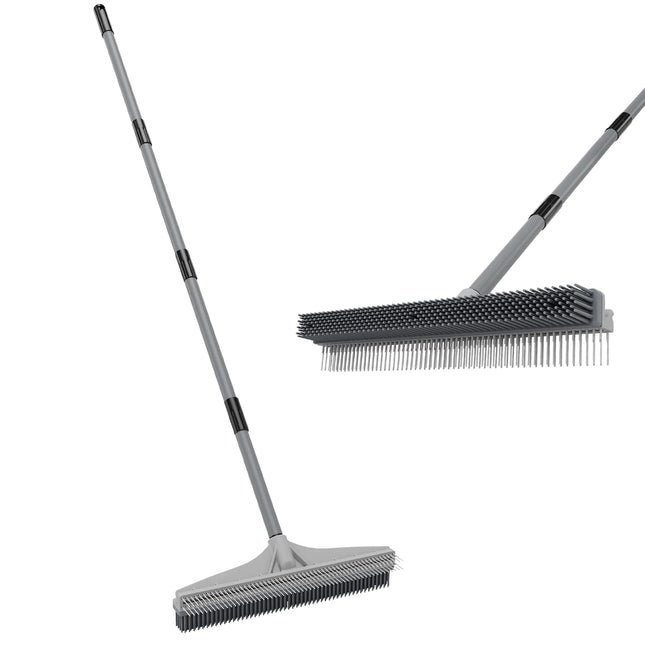 Walensee Carpet Rake for Pet Hair – 2-in-1 Rubber Broom & Nylon Brush with 61" Adjustable Handle for Rugs, Stairs & Mats