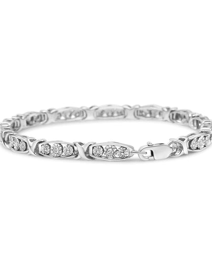 .925 Sterling Silver 1/10 Cttw Diamond Miracle Set 3 Stone Link Bracelet (I-J Color, I2-I3 Quality) - 7.25" Inches