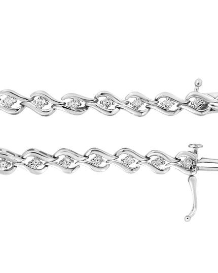 .925 Sterling Silver 1/10 Cttw Round-Cut Diamond Links of Flame Bracelet (I-J Color, I3) - 7.25"