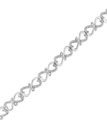 .925 Sterling Silver 1/3 Cttw Round-Cut Diamond Double Heart Infinity Link 7.25" Bracelet (H-I Color, I3 Clarity)