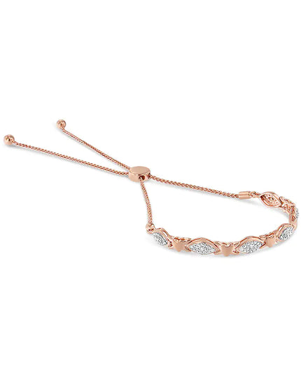 .925 Sterling Silver Diamond Accent Alternating Marquise Shape and Heart Links Bolo Bracelet (I-J Color, I3 Clarity) - Adjustable 6" to 9"