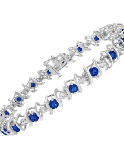 .925 Sterling Silver Lab-Grown Birthstone and 1/6 Cttw Round Diamond Tennis Bracelet (H-I Color, I1-I2 Clarity)