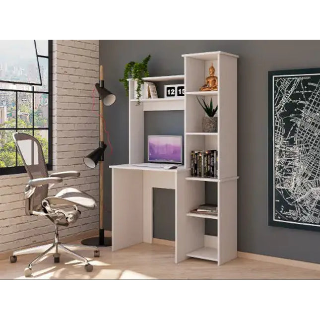 Desk With 5 Shelves, White