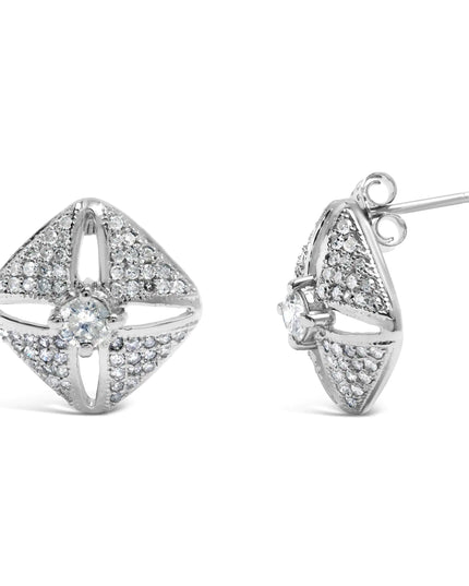 .925 Sterling Silver 1.0 Cttw Diamond Studded Rhombus Stud Earring (H-I Color, I2-I3 Clarity)