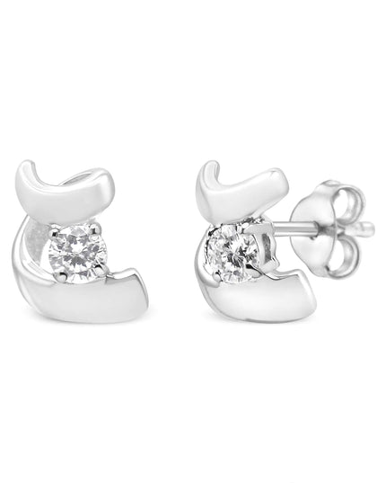 .925 Sterling Silver Round Cut Diamond Fashion Earrings (0.10 cttw, I-J Color, I2-I3 Clarity)