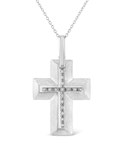 .925 Sterling Silver Prong-Set Diamond Accent Bold Cross 18" Pendant Necklace (I-J Color, I1-I2 Clarity)