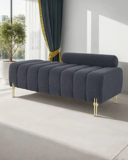 Modern Grey Teddy Velvet Bench for Bedroom Seating