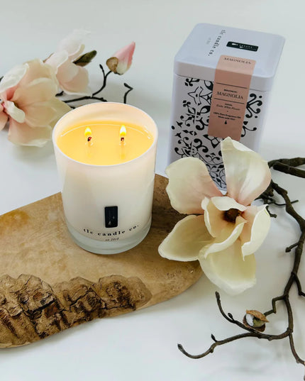 TLC Candle Co. "Magnolia" Hand Poured 11oz Jar Candle in Vintage Tin, Scented Natural Soy Wax and Essential Oil Blended Fragrances, 2 Wicks, 60 Hour Burn Time, Made in the USA