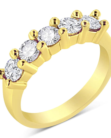 14K Yellow Gold Plated .925 Sterling Silver 1.0 Cttw Shared Prong-set Round Diamond 5 Stone Band Ring (J-K Color, I1-I2 Clarity)