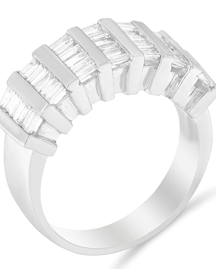 .925 Sterling Silver 1.0 Cttw Baguette Cut Diamond Vertical Channel Fluted Multi-Row Unisex Fashion Wedding Ring (H-I Color, I1-I2 Clarity)