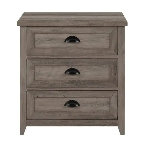 Traditional Farmhouse Framed 3-Drawer Nightstand With Cup Handles - Grey Wash
