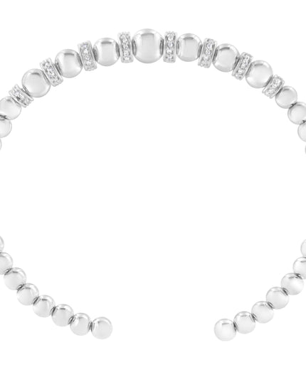 .925 Sterling Silver 1/4 Cttw Diamond Rondelle Graduated Ball Bead Cuff Bangle Bracelet (I-J color, I2-I3 clarity) - Fits wrists up to 7 1/2 inches