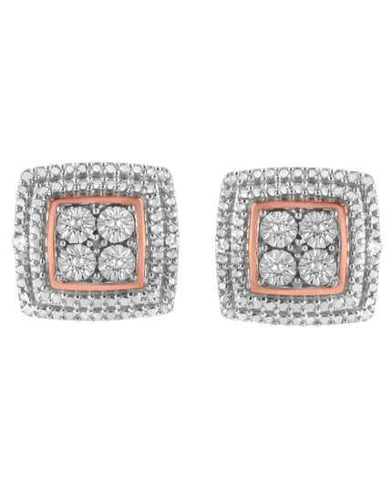 .925 Sterling Silver Diamond Accented Square Shaped Milgrain Stud Earrings (I-J Clarity, I3 Color)