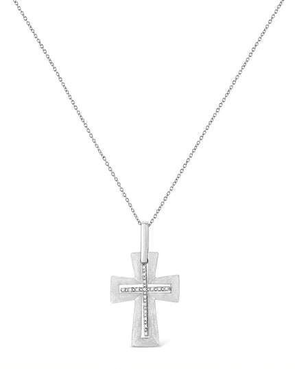 .925 Sterling Silver Prong-Set Diamond Accent Cross 18" Pendant Necklace (I-J Color, I1-I2 Clarity)