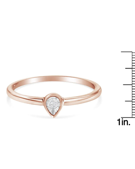14K Rose Gold Plated .925 Sterling Silver 1/20 Carat Diamond Teardrop Pear-Shaped Miracle Set Petite Fashion Ring (J-K Color, I1-I2 Clarity)