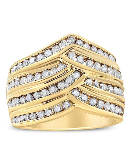 10K Yellow Gold Plated .925 Sterling Silver 1 1/2 Cttw Diamond Channel Band (Champagne Color, I2-I3 Clarity) Ring