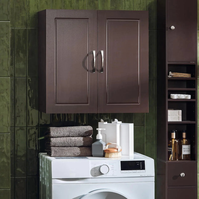 Haotian Brown Bathroom & Kitchen Wall Storage Cabinet – Medicine Cabinet for Laundry Room
