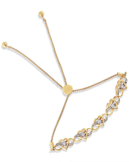 14K Yellow Gold Plated .925 Sterling Silver 1/10 Cttw Diamond Infinity Heart Shaped 4”-10” Adjustable Bolo Bracelet (H-I Color, I2-I3 Clarity)