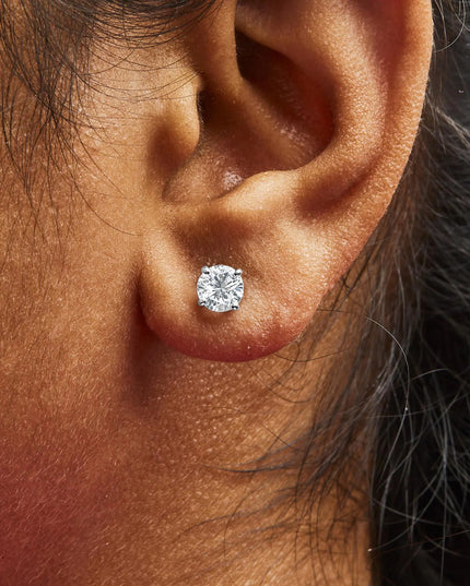 .925 Sterling Silver Round Brilliant Cut Lab Grown Diamond 4-Prong Classic Solitaire Stud Earrings