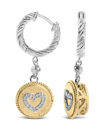 18K Yellow Gold Plated .925 Sterling Silver 1/8 Cttw Diamond Heart Medallion Drop and Dangle Earring (I-J Color, SI1-SI2 Clarity)
