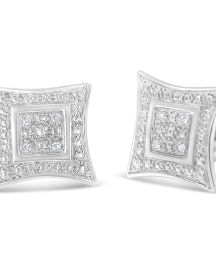 .925 Sterling Silver Diamond Accented 4-Stone Four Pointed Star Shaped Halo-Style Stud Earrings (H-I Color, I2-I3 Clarity)