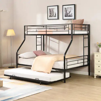 Metal Bunk Bed Twin/full With Trundle, No Box Spring Needed