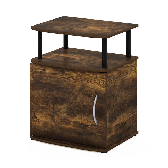 Furinno Jaya End Table/Nightstand with Door, Amber Pine & Black Finish
