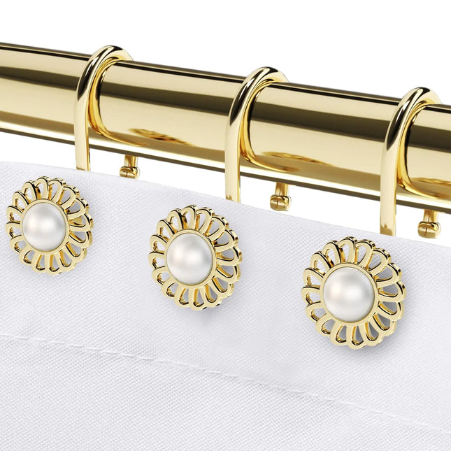 iToplin Gold Shower Curtain Hooks – Decorative Metal Sunflower Rings for Bathroom Curtains & Liners