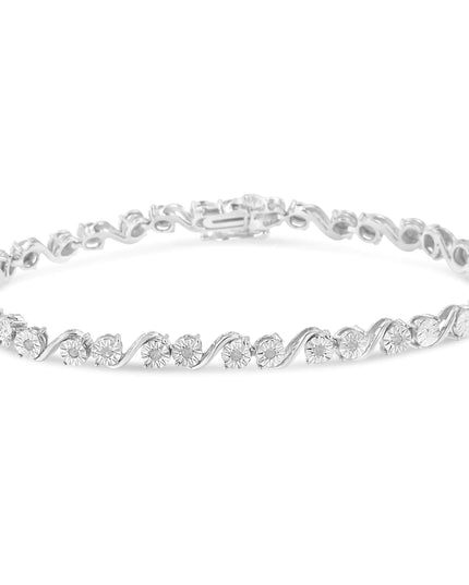 .925 Sterling Silver 1/10 Cttw Round Diamond "S" Link Miracle Plate Tennis Bracelet (I-J Color, I3 Clarity) - 7-1/4"