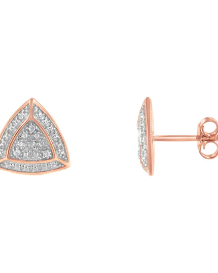 14K Rose Gold over .925 Sterling Silver Diamond-Accented Trillion Shaped 4-Stone Halo-Style Stud Earrings (H-I Color, I2-I3 Clarity)
