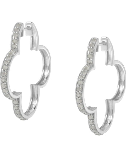 .925 Sterling Silver 1.0 cttw Diamond 4 Leaf Clover Shape Hoop Earrings(I-J Color, I3 Clarity)