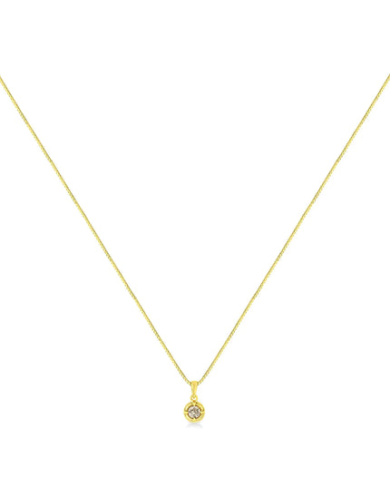 14K Yellow Gold Plated .925 Sterling Silver Brilliant Round Cut Diamond Solitaire Milgrain 18" Pendant Necklace