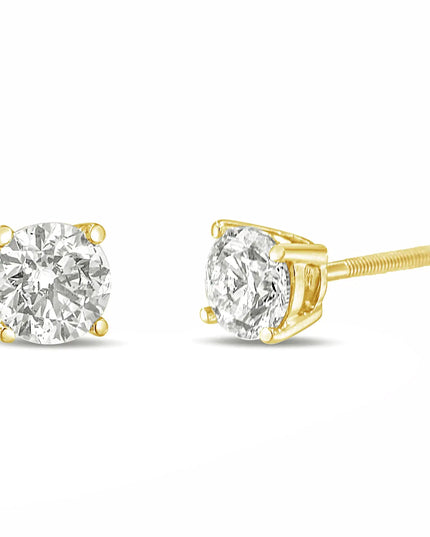 14K Gold 1.0 Carat Round Brilliant Cut Lab Grown Diamond 4-Prong Classic Solitaire Stud Earrings