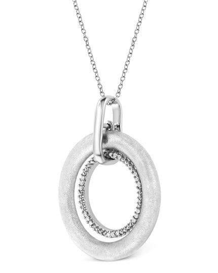 .925 Sterling Silver Prong-Set Diamond Accent Satin Finished Double Circle 18" Pendant Necklace (I-J Color, I1-I2 Clarity)