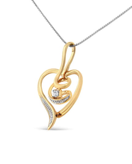 Espira 10K Yellow Gold .03 Cttw Diamond-Accented Round-Cut Diamond Swirl Open Heart 18" Pendant Necklace (I-J Color, I2-I3 Clarity)