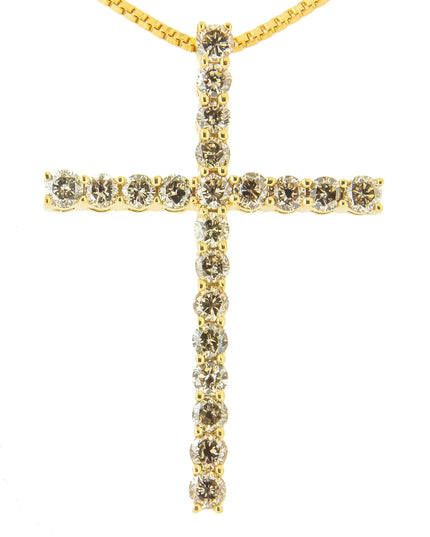 .925 Sterling Silver 1.0 Cttw Champagne Diamond Gold Cross Pendant Necklace for Women (Champagne Color, I1-I2 Clarity)- 18 inch