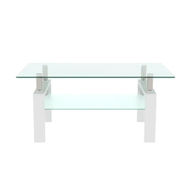 Sleek Modern White Coffee Table with Clear Glass Top – Stylish Center & Side Table for Living Room Furniture
