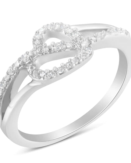 .925 Sterling Silver 1/8 Cttw Diamond Open Heart Leaf Curvy Bypass Accent Fashion or Promise Ring (I-J Color, I2-I3 Clarity)
