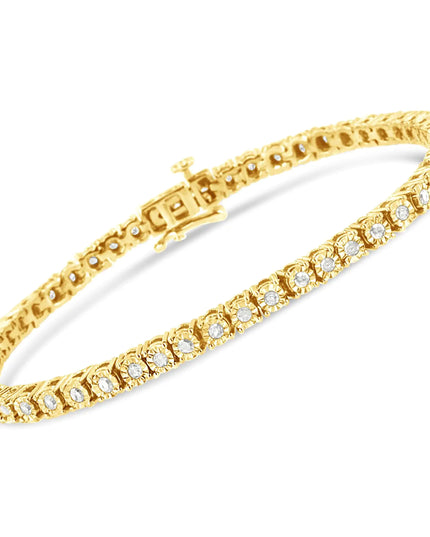 .925 Sterling Silver 1.0 Cttw Miracle-Set Diamond Round Faceted Bezel Tennis Bracelet (I-J Color, I3 Clarity)