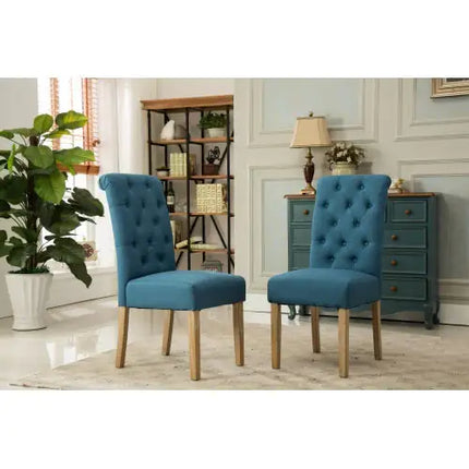 Solid Wood Tufted Dining Chairs, Set Of 2, Blue