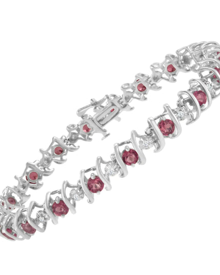 .925 Sterling Silver Lab-Grown Birthstone and 1/6 Cttw Round Diamond Tennis Bracelet (H-I Color, I1-I2 Clarity)