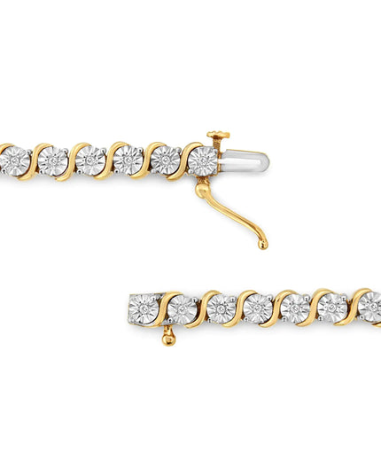 .925 Sterling Silver 1/4 Cttw Diamond Round Miracle Plate and "S" Link Tennis Bracelet (I-J Color, I2- I3 Clarity) - 7"