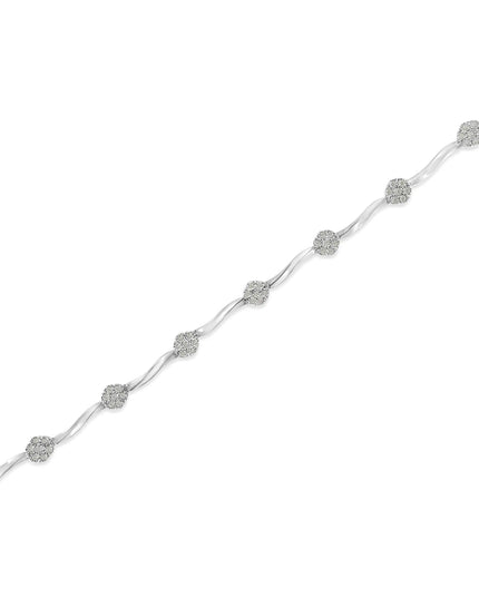 .925 Sterling Silver 1.0 cttw Miracle-Set Diamond 7 Stone Floral Cluster Link Bracelet (I-J Color, I3 Clarity) -7"