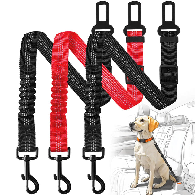 3-Pack Dog Seat Belts for Car – Adjustable, Tangle-Free Nylon Pet Harness for All Dogs & Vehicles (Black & Red)