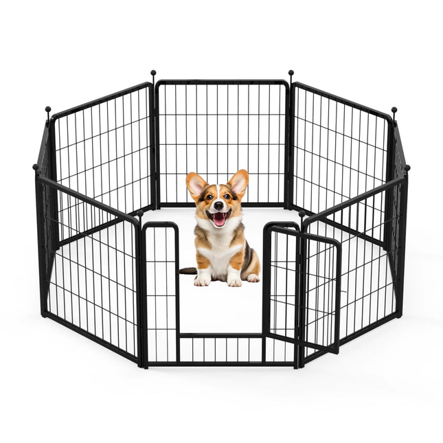 HealSmaHealSmart 24-Inch Dog Playpen – 8-Panel Heavy-Duty Metal Pet Fence for Indoor & Outdoor Use – Portable Puppy Exercise Pen for Yard, RV, Camping, Patio – Blackrt Dog Playpen 24 Inch 8 Panels Heavy Duty Metal Portable Pet Playpen Indoor Outdoor for C